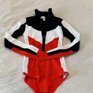 Topshop Sno black and orange zip up bodysuit